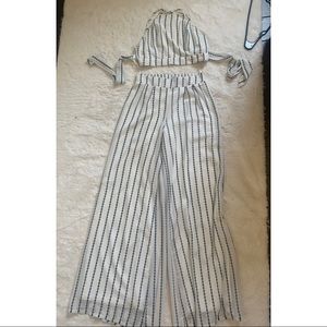 Fashion Nova Blue & White Two-Piece Jumpsuit